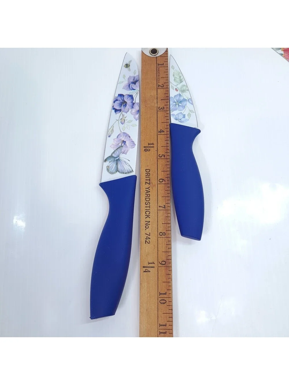 Lenox knife set Butterfly Meadow 4 piece flowers blue handle chef's serrated